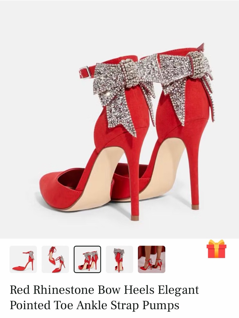 JustFab Red Rhinestone Bow Stiletto Heels Pointed Toe Ankle Strap Pumps 8